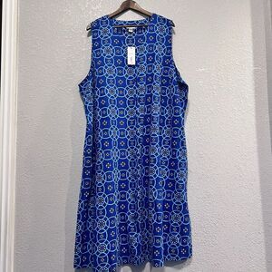 Liz Claiborne Dress Shift Linen Blend Button Front Midi Size 3X Cottagecore New